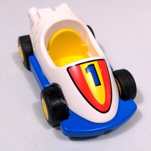 VTG 1993 Playmobil Geobra 1-2-3 Race Car Blue White #1 Racing Go Kart Toy